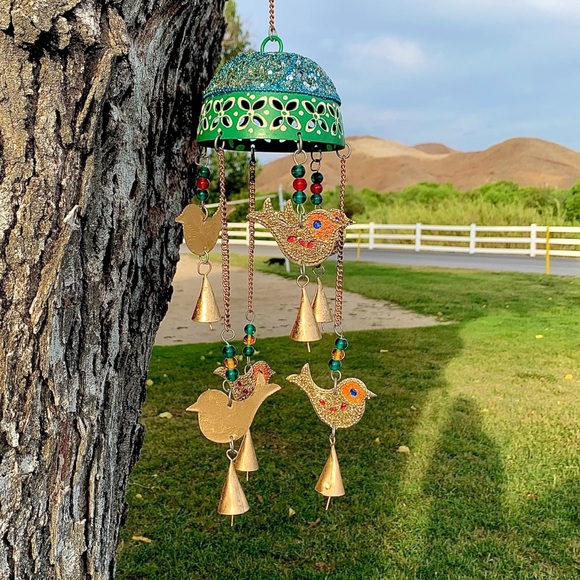 Bohemian Gypsy Metal Bird Carrousel Wind Chime Mobile With Beads & Sequin - Picture 1 of 5